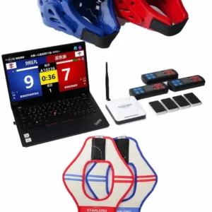 electronic taekwondo protective gear with headguards, chest protectors and foot guards